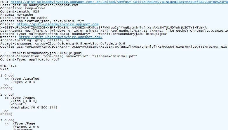 POST request for uploading the PDF file