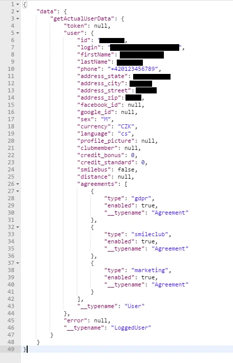 JSON response data