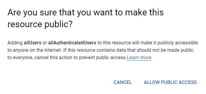 Public bucket access confirmation