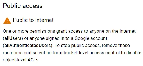 Public bucket access warning