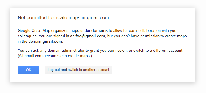 Not permitted to create maps in gmail.com