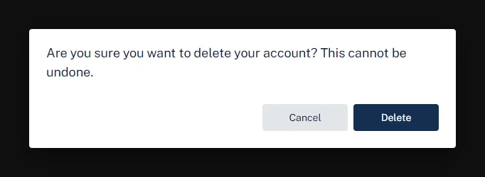 Delete account confirmation